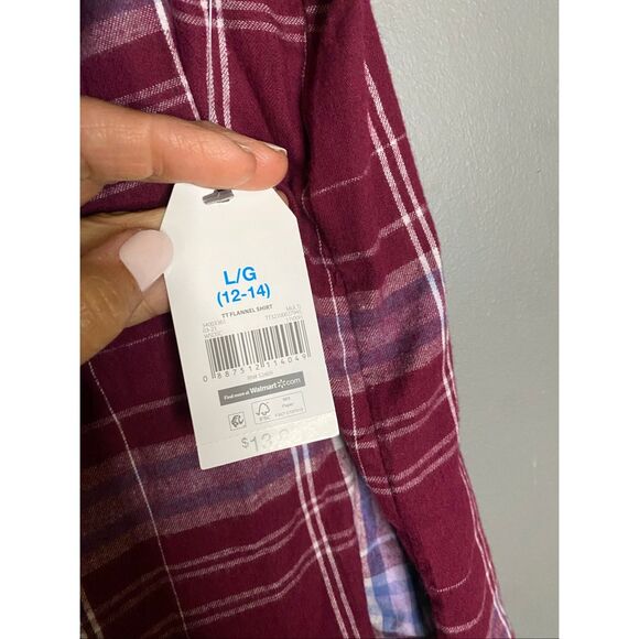 Time And Tru Purple Blue Plaid Button Up Shirt Size Large NWT - Picture 4 of 6